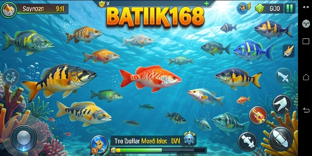 Screenshot gameplay dari BATIK168 yang menampilkan aksi menembak ikan.