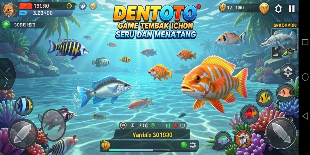 Tampilan screenshot gameplay DENTOTO yang penuh aksi Tembak Ikan.