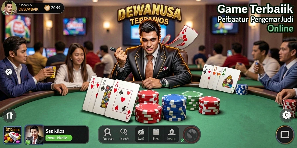 Screenshot gameplay DEWANUSA menampilkan suasana permainan Poker yang mendebarkan.