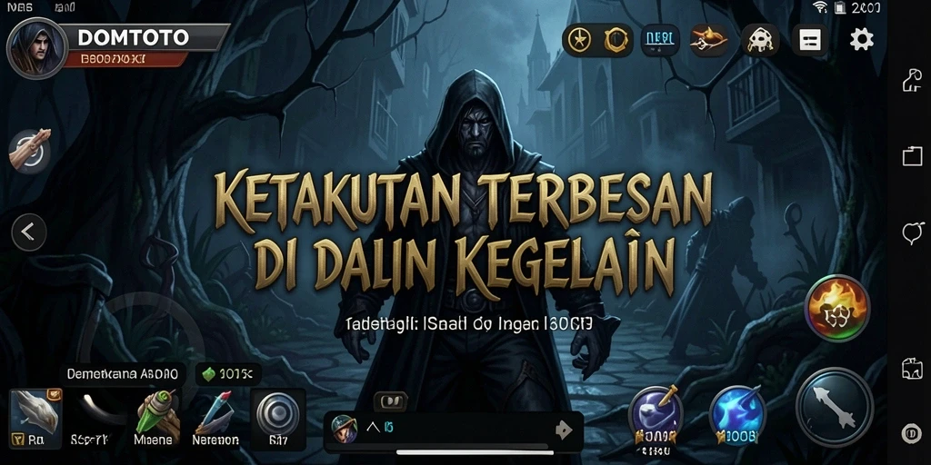 Screenshot utama DOMTOTO menampilkan momen mendebarkan dalam suasana kegelapan.