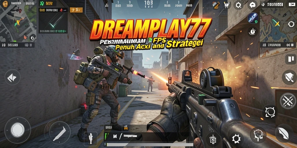 Tampilan gameplay seru dalam DREAMPLAY77 dengan aksi FPS intens.