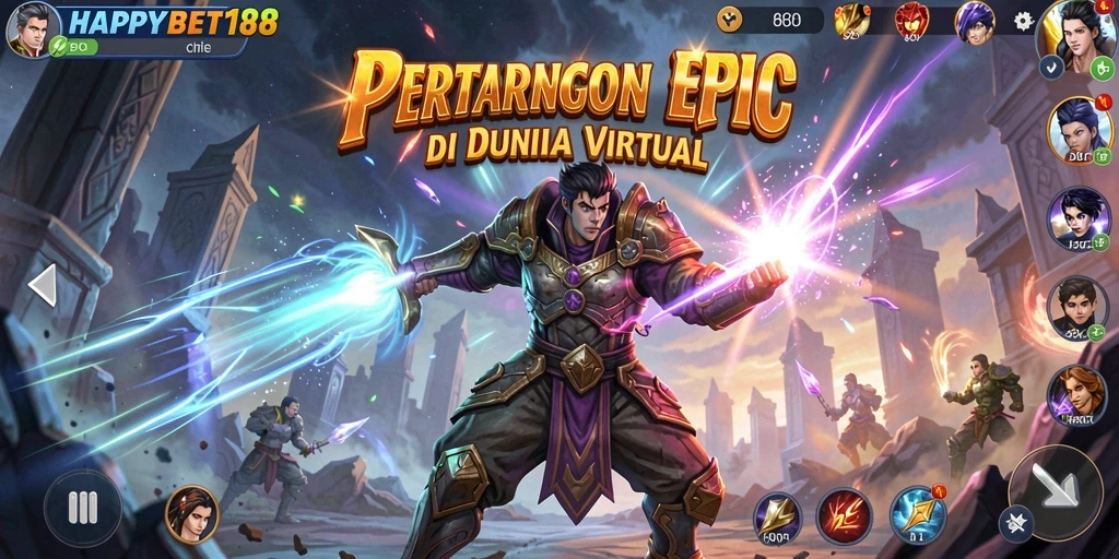 Tangkapan layar gameplay <strong>HAPPYBET188</strong> yang menampilkan pertarungan seru antar karakter.