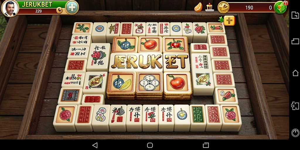 Gameplay seru JERUKBET dengan tantangan Mahjong yang mendebarkan.