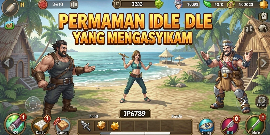 Screenshot gameplay menunjukkan kemajuan dalam membangun kerajaan Idle.