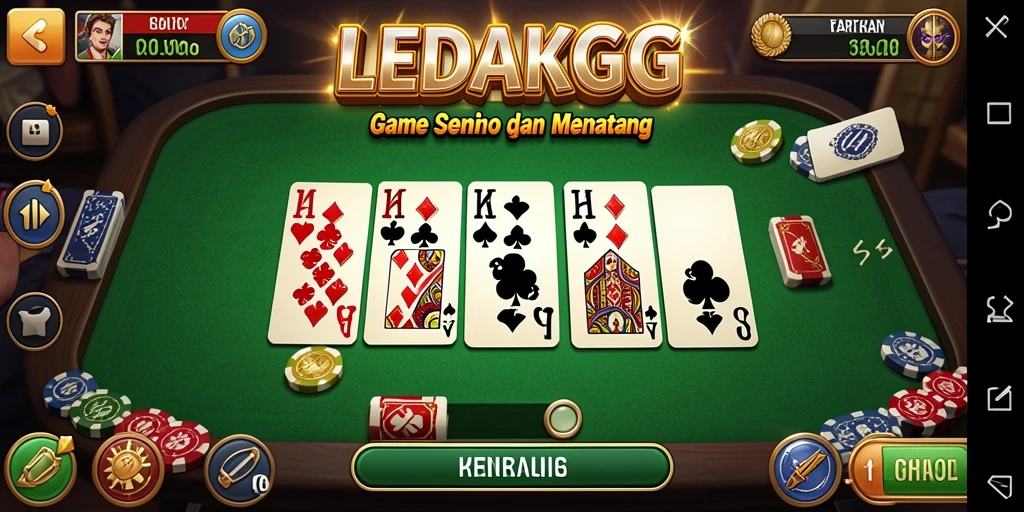 Tampilan gameplay seru dalam LEDAKGG dengan dominasi kartu.