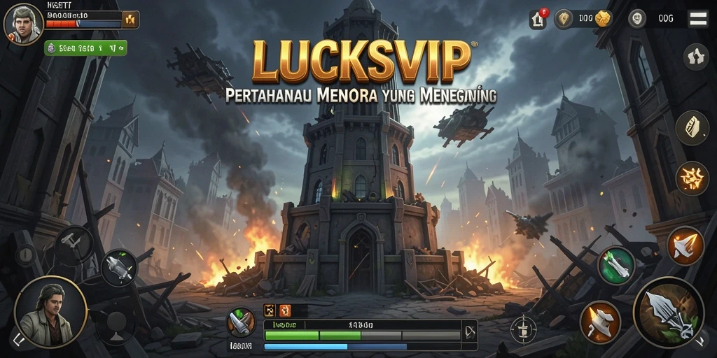 Tampilan gameplay menegangkan di LUCKSVIP dengan menara yang strategis.