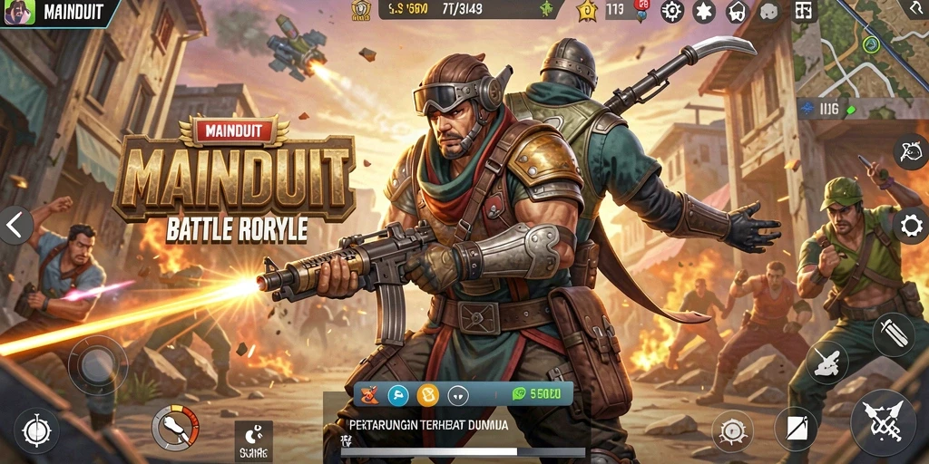 Tampilan gameplay seru di battlefield MAINDUIT dengan aksi pertempuran yang intens.