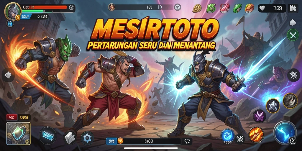 Tangkapan layar gameplay MESIRTOTO menampilkan pertarungan intens antar karakter.