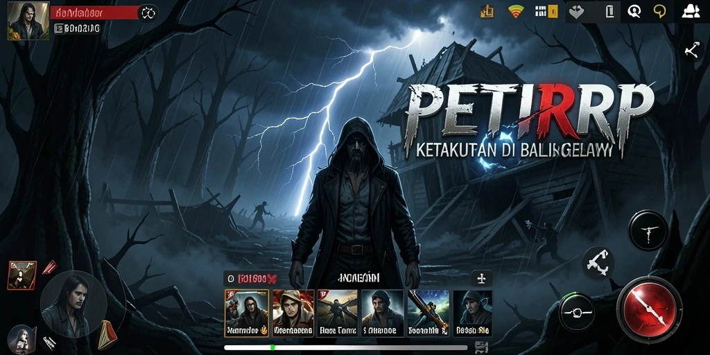 Screenshot gameplay PETIRRP yang menampilkan suasana horor yang mencekam.