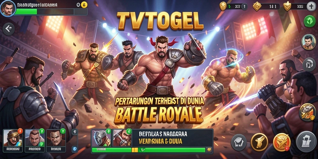 Screenshot gameplay TVTOGEL menampilkan pertempuran intens Battle Royale.