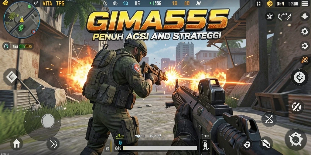 Screenshot gameplay VITA555 menunjukkan aksi tembak-menembak yang intens.