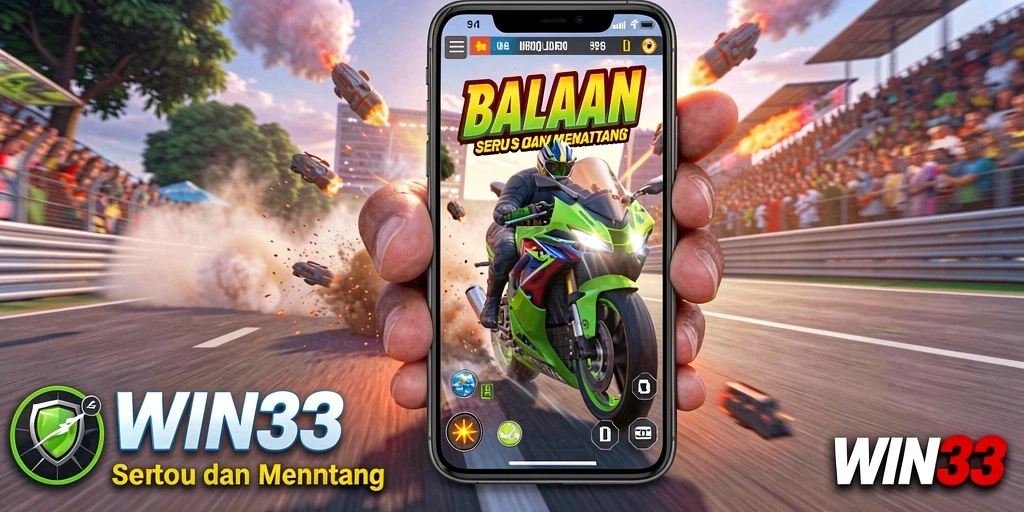 Tampilan gameplay balapan motor yang mendebarkan dan kompetitif.