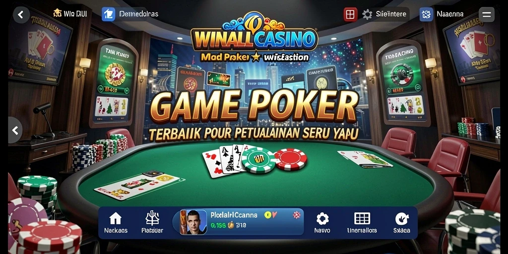 Tampilan gameplay seru di WINALLCASINO dengan pemain poker kompetitif.
