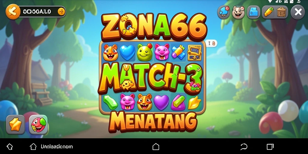 Tangkapan layar ZONA66 menampilkan gameplay match-3 yang penuh warna dan menarik.